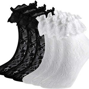 Lace Ruffle Ankle Socks 6 Pair Black White Sexy Lace Socks